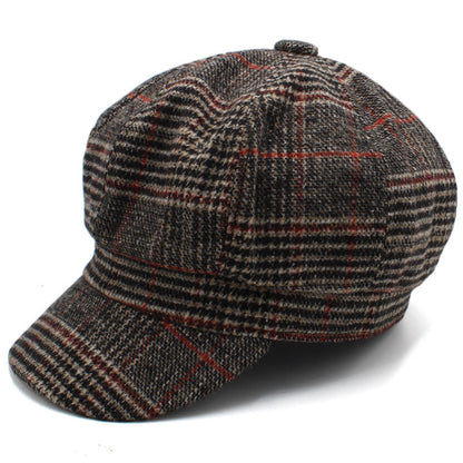Adjustable Wool Plaid Beret Hat
