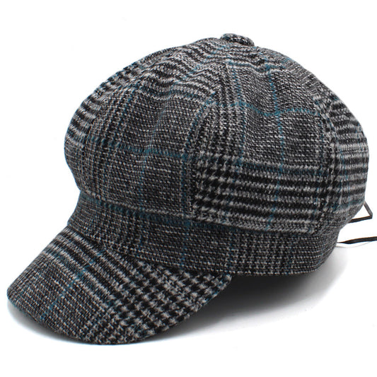 Adjustable Wool Plaid Beret Hat
