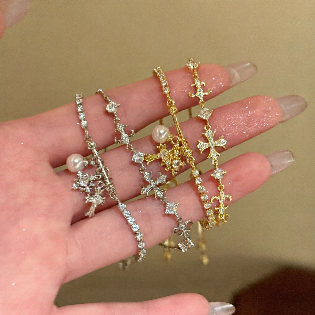 Adjustable Zircon Cross Bracelet for Women