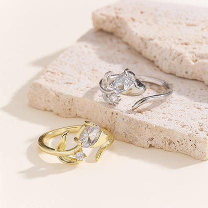 Adjustable Zircon Floral Ring