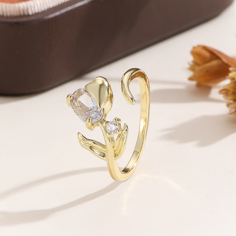 Adjustable Zircon Floral Ring