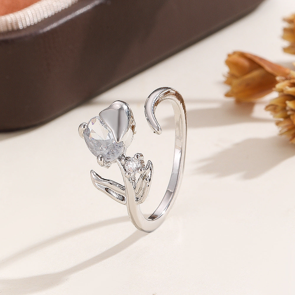 Adjustable Zircon Floral Ring