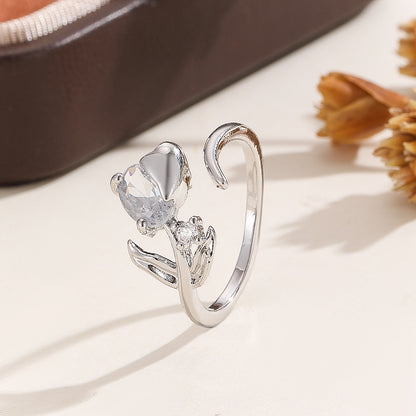 Adjustable Zircon Floral Ring