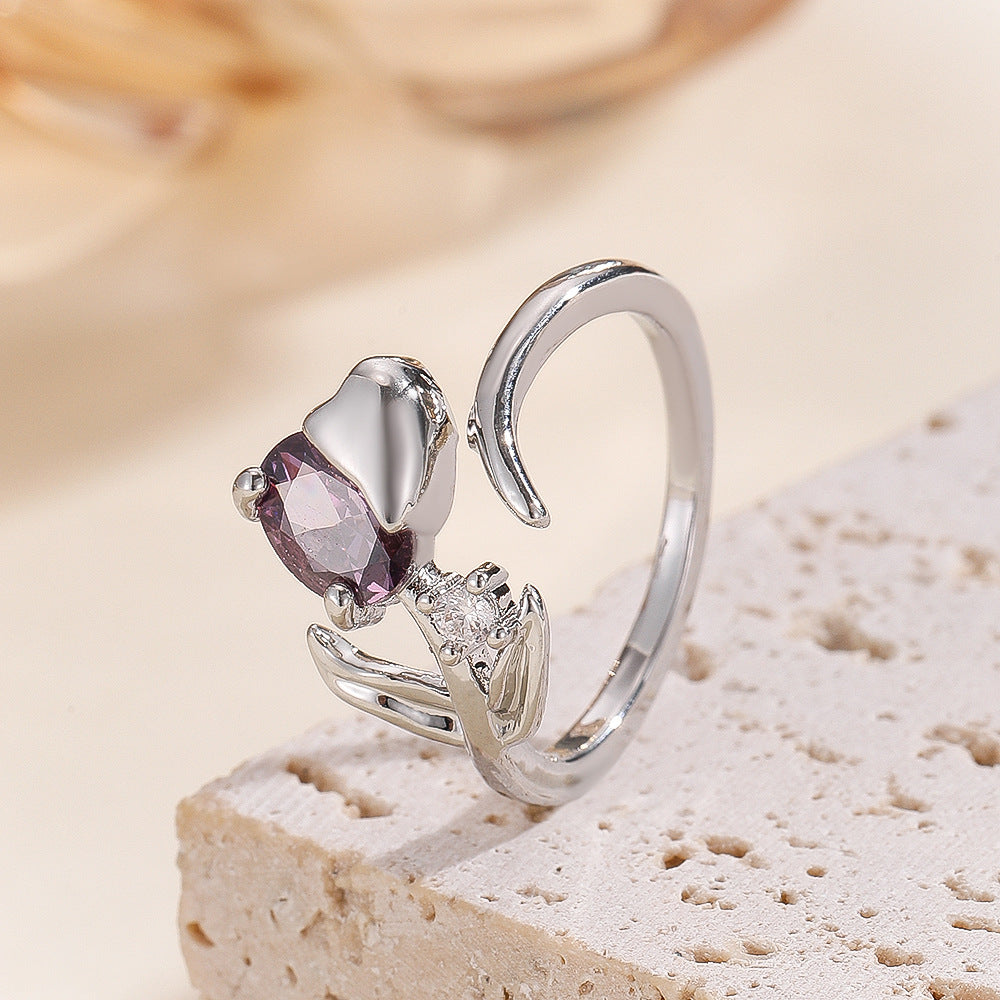 Adjustable Zircon Floral Ring