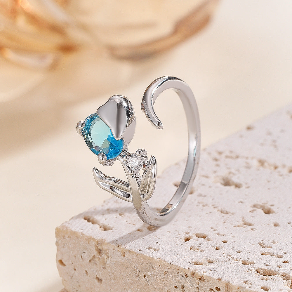 Adjustable Zircon Floral Ring