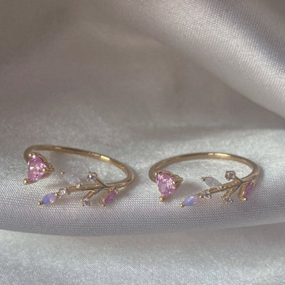 Adjustable Zircon Flower Ring with Gold Plating
