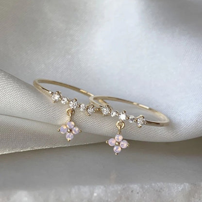 Adjustable Zircon Flower Ring with Gold Plating