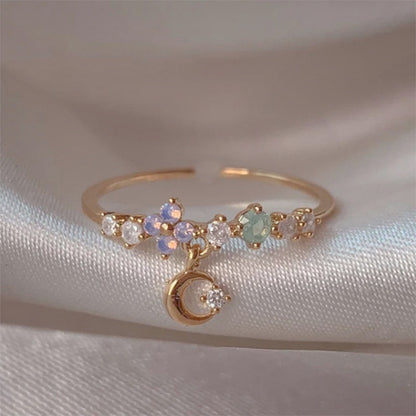 Adjustable Zircon Flower Ring with Gold Plating