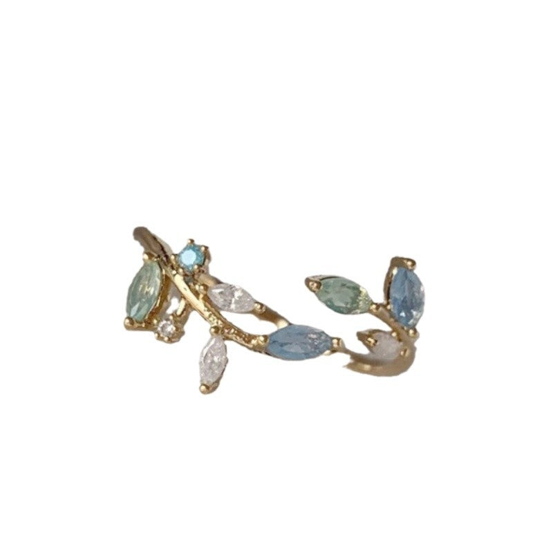 Adjustable Zircon Flower Ring with Gold Plating