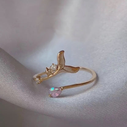 Adjustable Zircon Flower Ring with Gold Plating