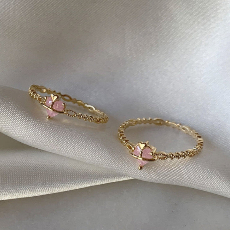 Adjustable Zircon Flower Ring with Gold Plating