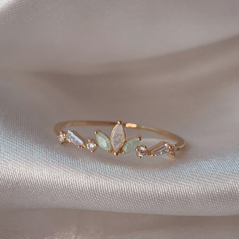 Adjustable Zircon Flower Ring with Gold Plating