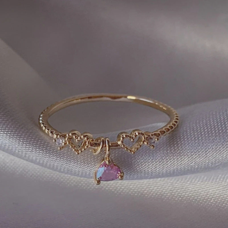 Adjustable Zircon Flower Ring with Gold Plating