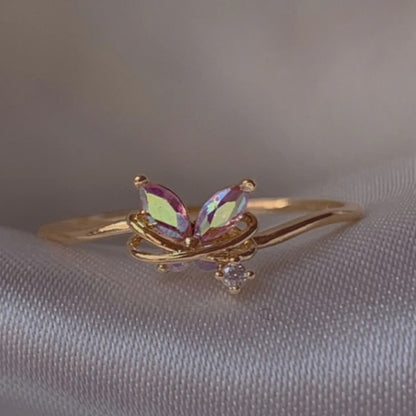 Adjustable Zircon Flower Ring with Gold Plating