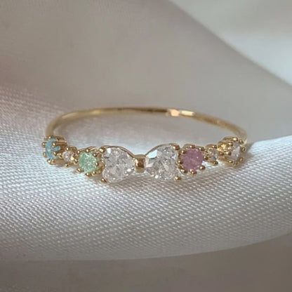 Adjustable Zircon Flower Ring with Gold Plating