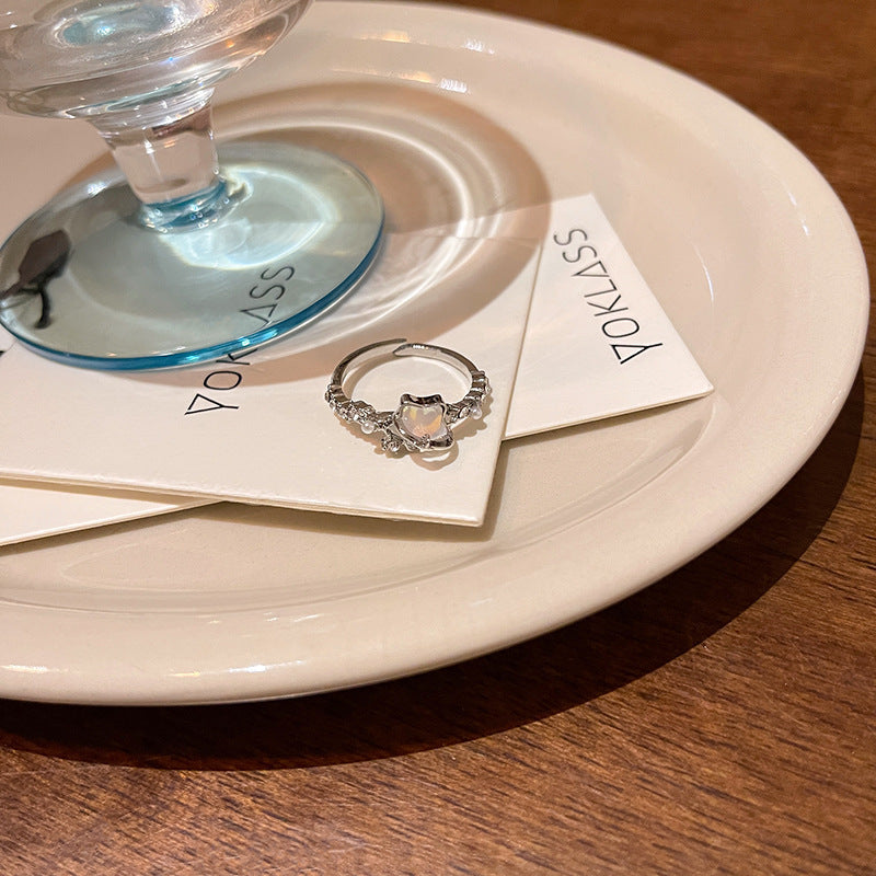 Adjustable Zircon Heart Ring