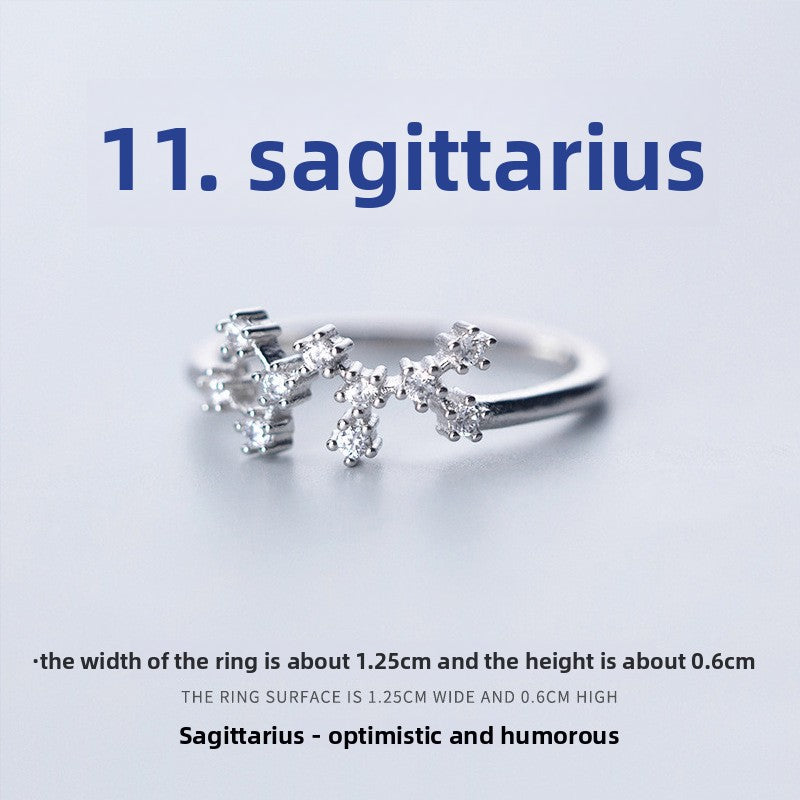 Adjustable Zodiac Copper Ring with Zircon