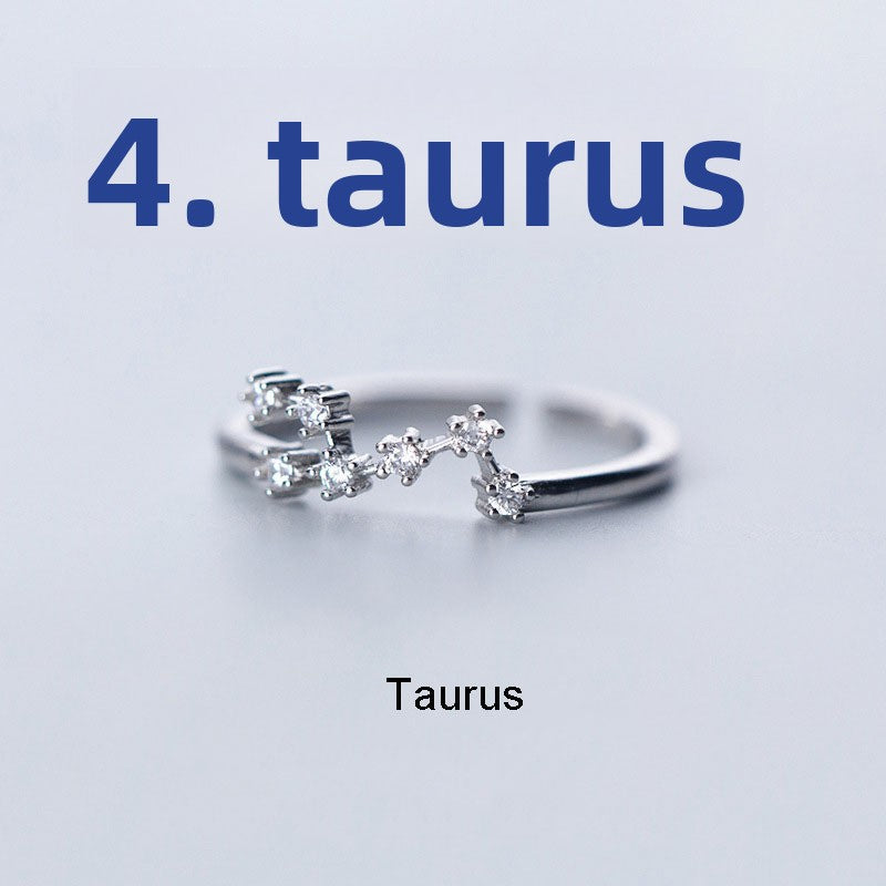 Adjustable Zodiac Copper Ring with Zircon