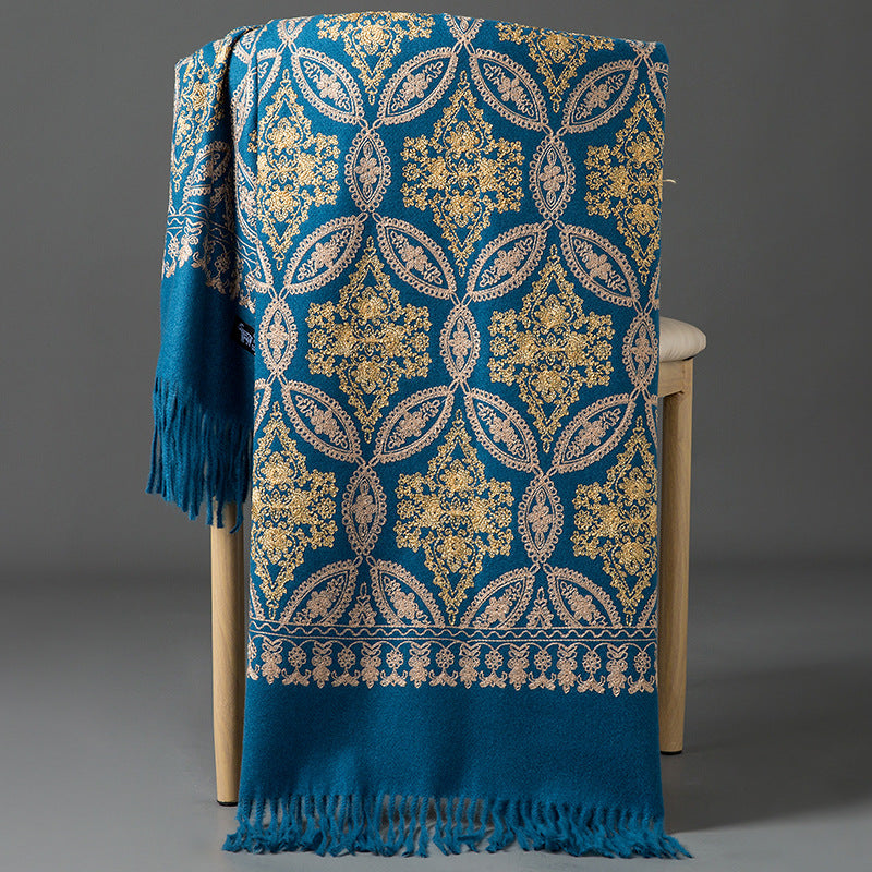 Buy Autumn Winter Golden Silk Lily Embroidered Xinjiang Cashmere