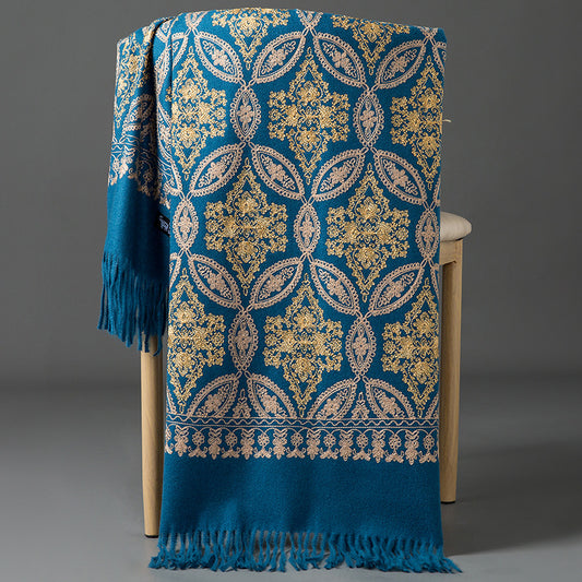 Buy Autumn Winter Golden Silk Lily Embroidered Xinjiang Cashmere