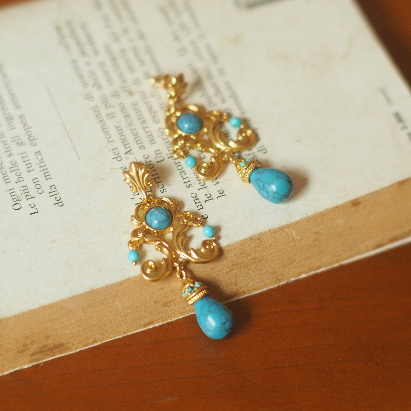 Buy Vintage Palace Style Turquoise Floral Carved Drop Earrings