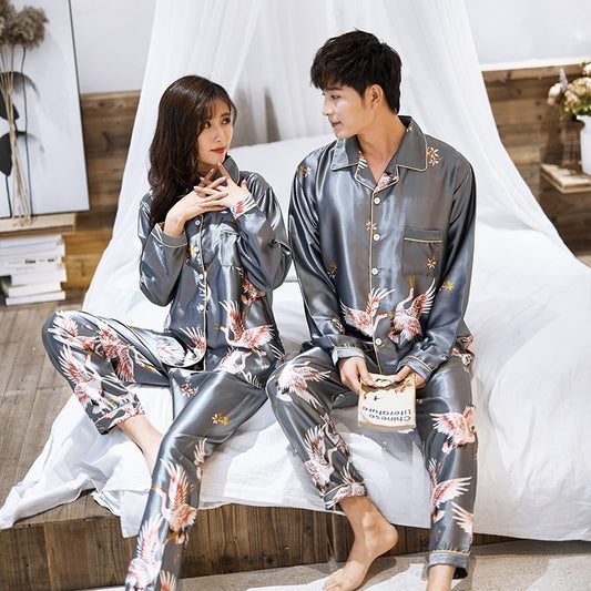Buy Casual Cardigan Unisex Long Sleeve Pajama Set Nightwear
