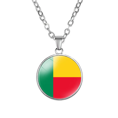 African Flags Round Pendant Necklace Egypt South Africa Mali Congo Kenya