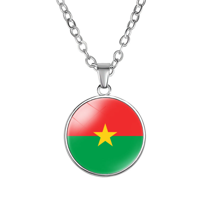 African Flags Round Pendant Necklace Egypt South Africa Mali Congo Kenya