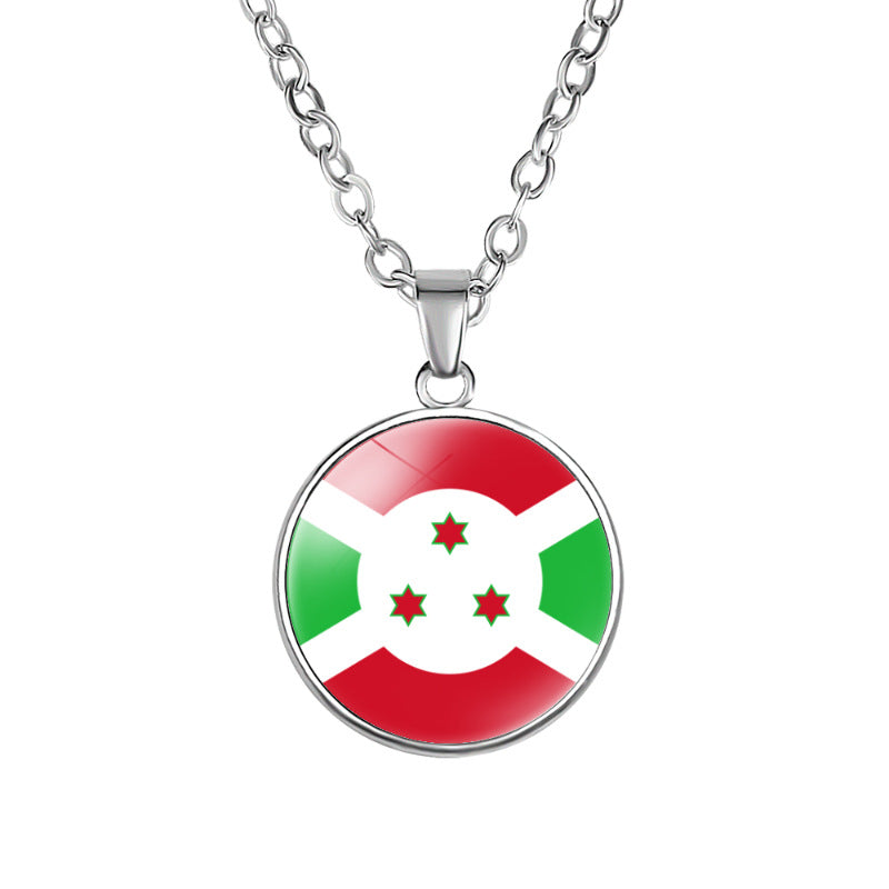 African Flags Round Pendant Necklace Egypt South Africa Mali Congo Kenya