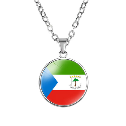 African Flags Round Pendant Necklace Egypt South Africa Mali Congo Kenya