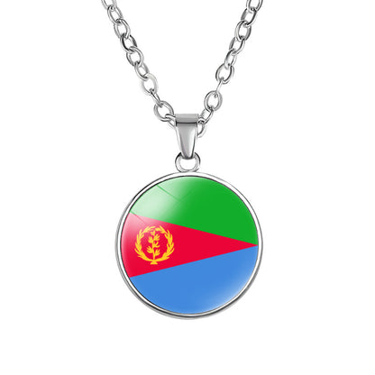 African Flags Round Pendant Necklace Egypt South Africa Mali Congo Kenya
