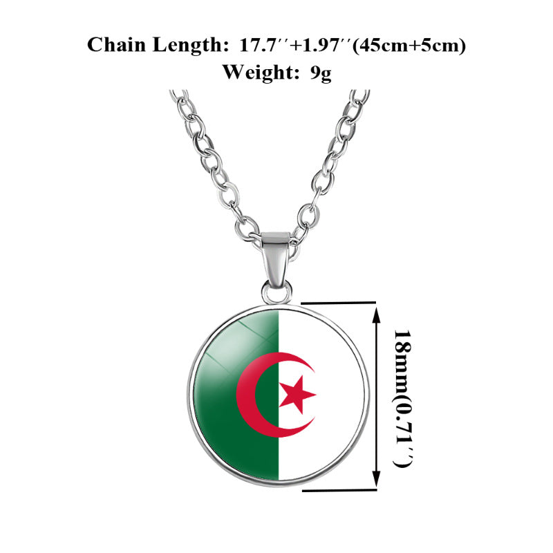African Flags Round Pendant Necklace Egypt South Africa Mali Congo Kenya