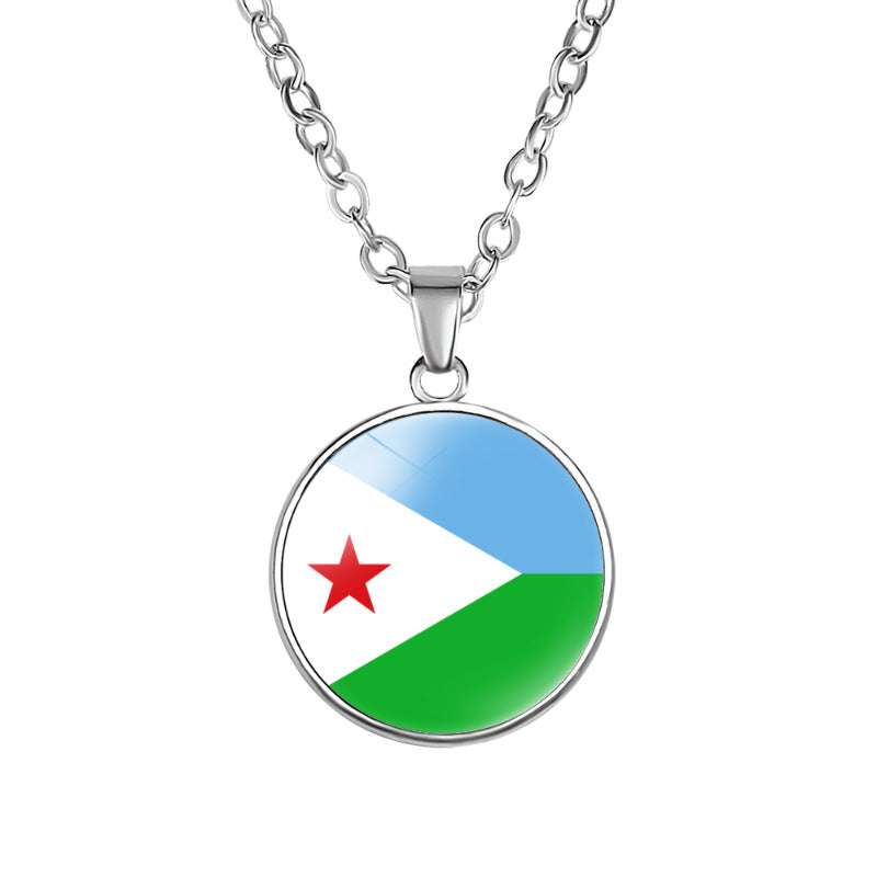 African Flags Round Pendant Necklace Egypt South Africa Mali Congo Kenya