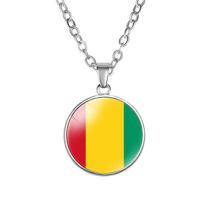 African Flags Round Pendant Necklace Egypt South Africa Mali Congo Kenya