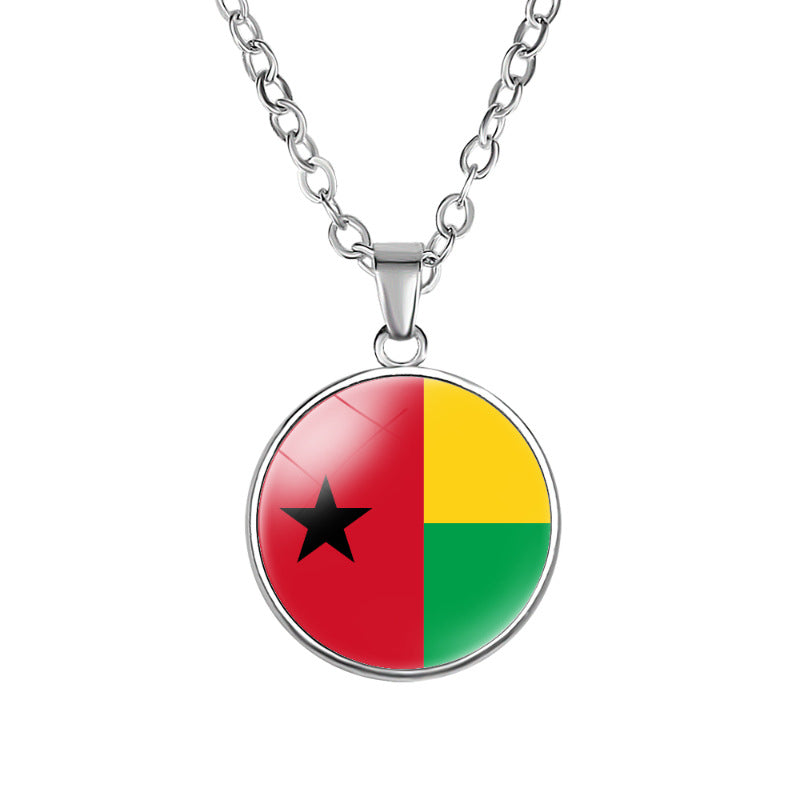 African Flags Round Pendant Necklace Egypt South Africa Mali Congo Kenya