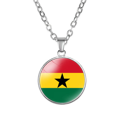 African Flags Round Pendant Necklace Egypt South Africa Mali Congo Kenya