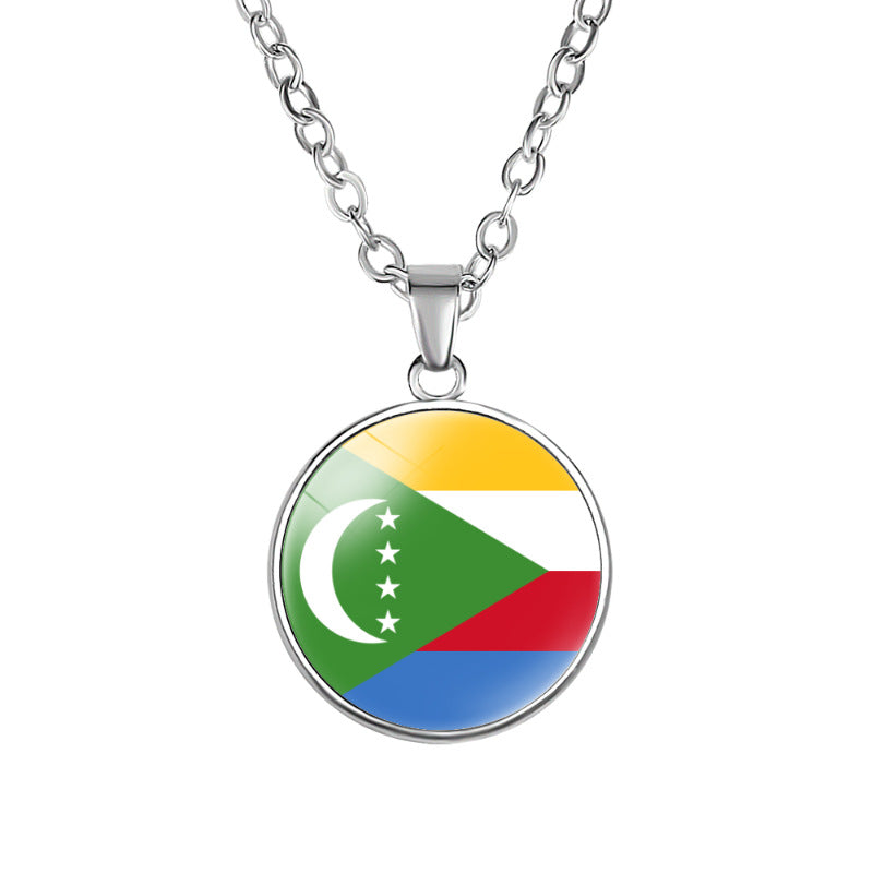 African Flags Round Pendant Necklace Egypt South Africa Mali Congo Kenya