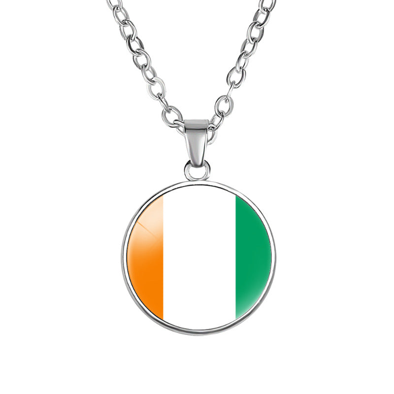 African Flags Round Pendant Necklace Egypt South Africa Mali Congo Kenya