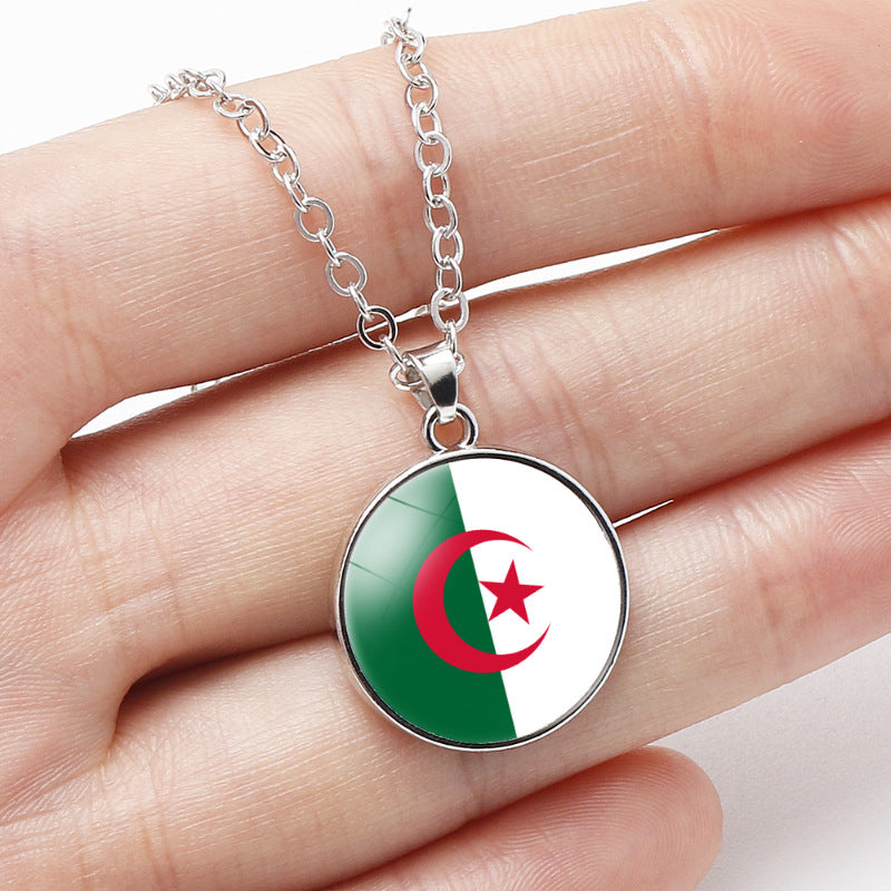 African Flags Round Pendant Necklace Egypt South Africa Mali Congo Kenya