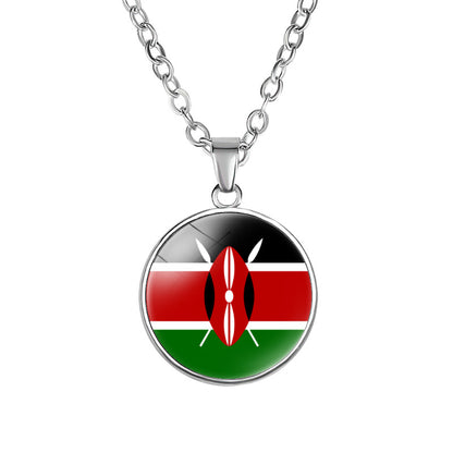 African Flags Round Pendant Necklace Egypt South Africa Mali Congo Kenya