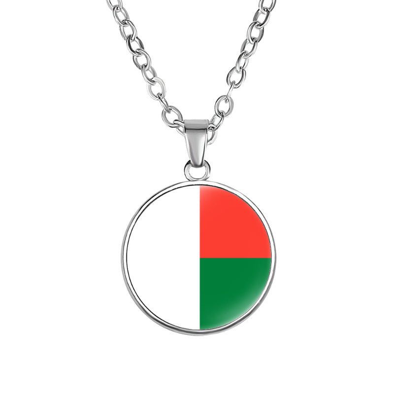 African Flags Round Pendant Necklace Egypt South Africa Mali Congo Kenya