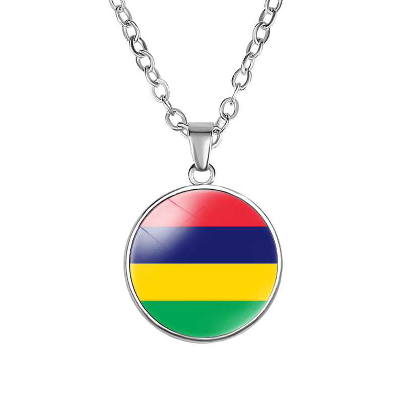 African Flags Round Pendant Necklace Egypt South Africa Mali Congo Kenya