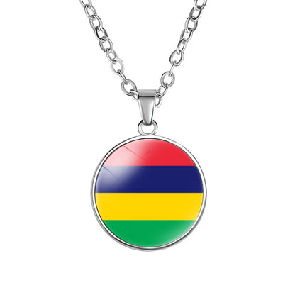 African Flags Round Pendant Necklace Egypt South Africa Mali Congo Kenya