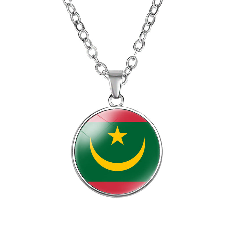 African Flags Round Pendant Necklace Egypt South Africa Mali Congo Kenya