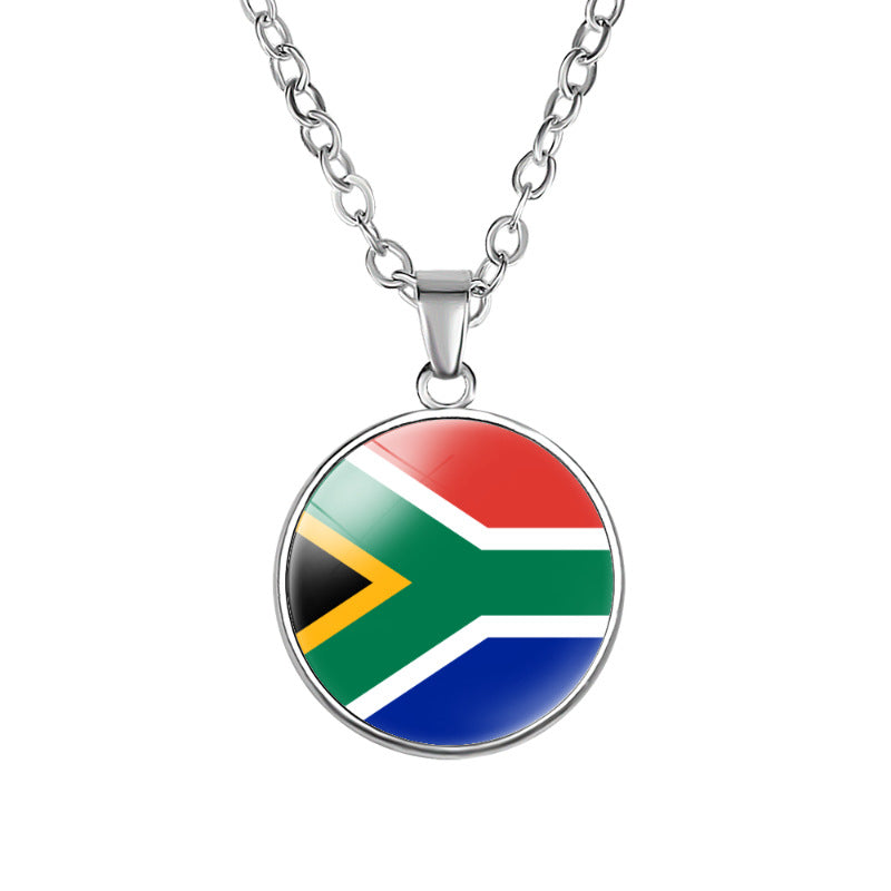 African Flags Round Pendant Necklace Egypt South Africa Mali Congo Kenya