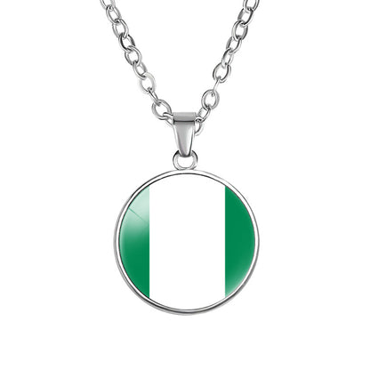African Flags Round Pendant Necklace Egypt South Africa Mali Congo Kenya