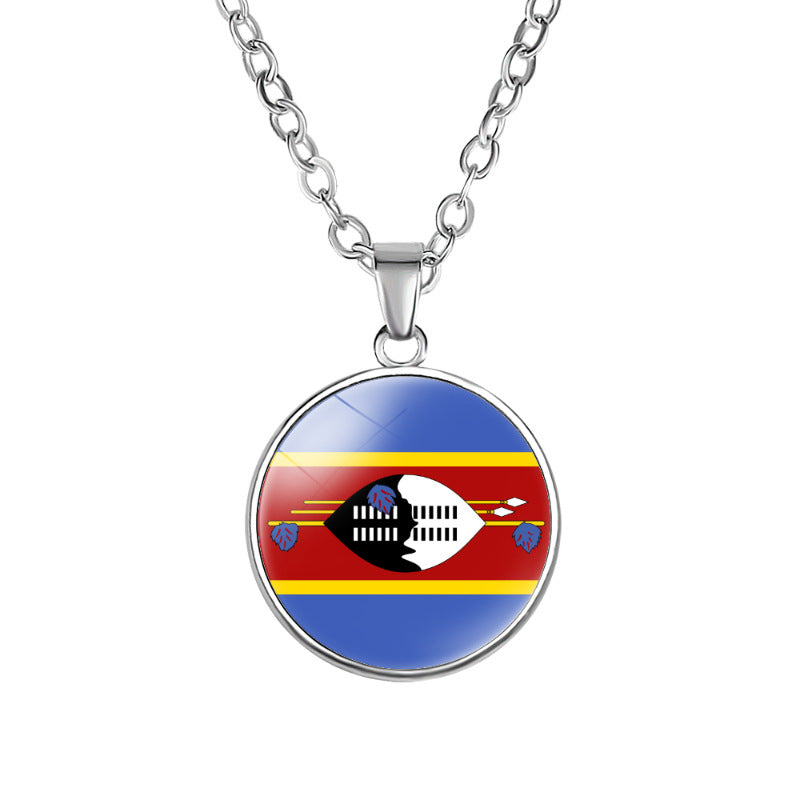 African Flags Round Pendant Necklace Egypt South Africa Mali Congo Kenya
