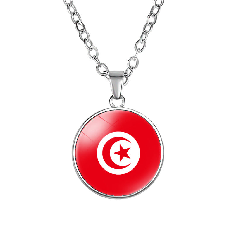 African Flags Round Pendant Necklace Egypt South Africa Mali Congo Kenya