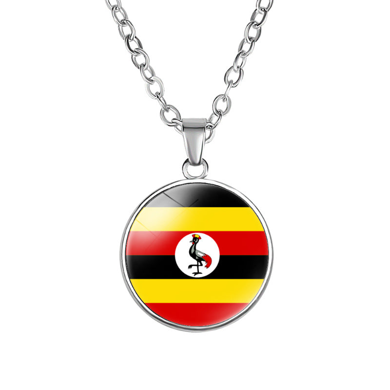 African Flags Round Pendant Necklace Egypt South Africa Mali Congo Kenya