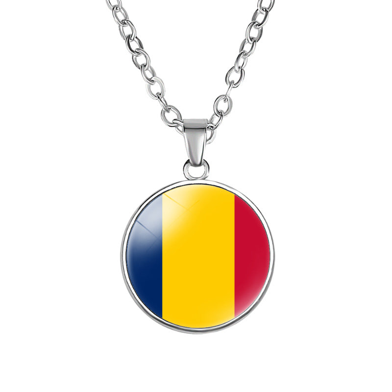 African Flags Round Pendant Necklace Egypt South Africa Mali Congo Kenya